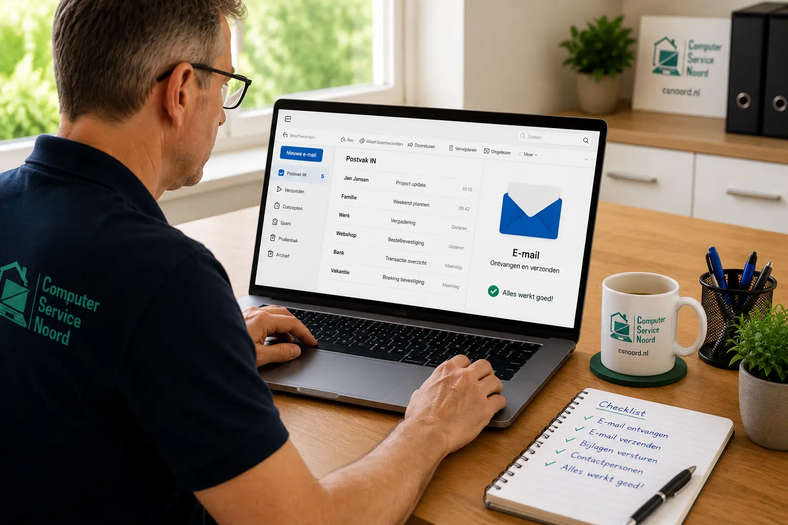 E-mail ontvangen en verzenden op een laptop met hulp van Computer Service Noord