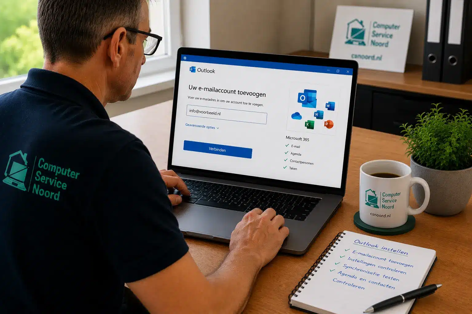 Outlook instellen binnen Microsoft 365 op een laptop met hulp van Computer Service Noord