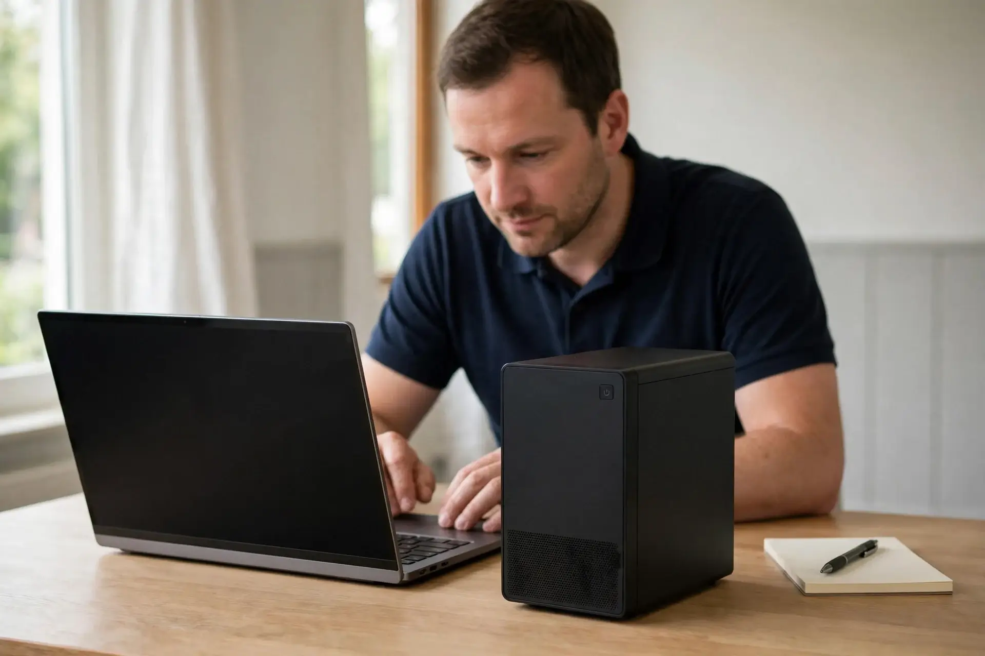 Technicus stelt een diagnose bij zowel een laptop als een desktopcomputer